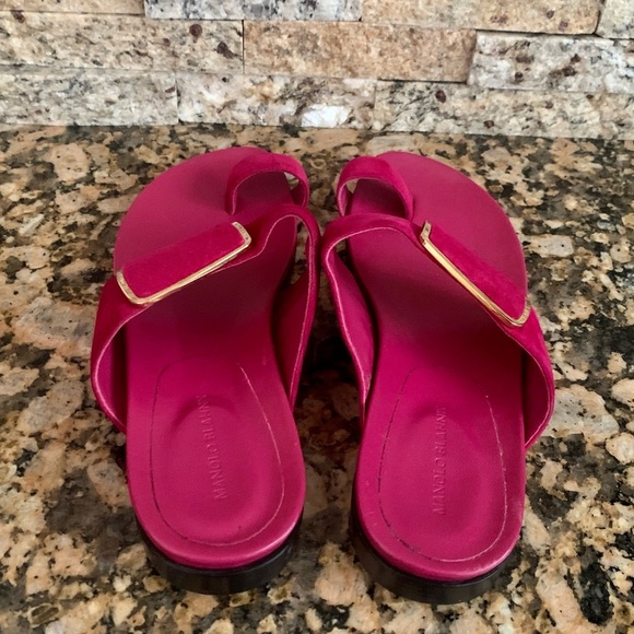 Raspberry Pink STURONE Suede Gold Buckle Sandals - Picture 4 of 6